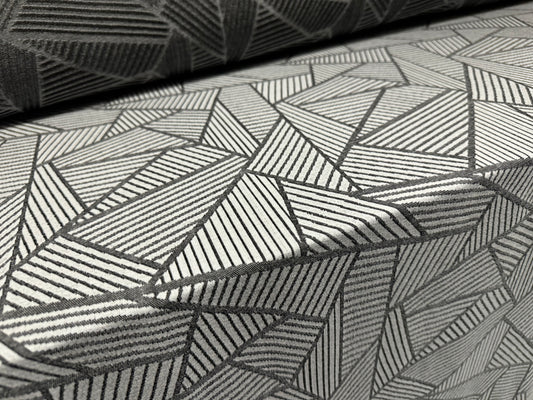 Stretch double jersey fashion fabric, per metre - geometric jacquard - silver grey