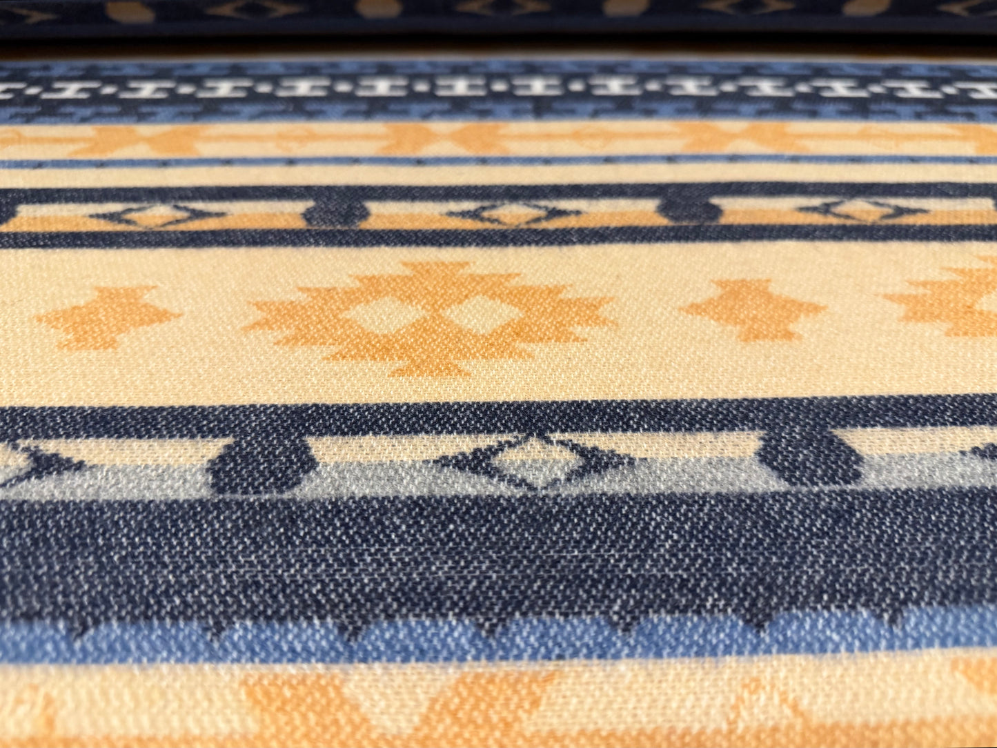 Heavyweight soft wool fabric, per metre - Navajo stripe - beige & navy