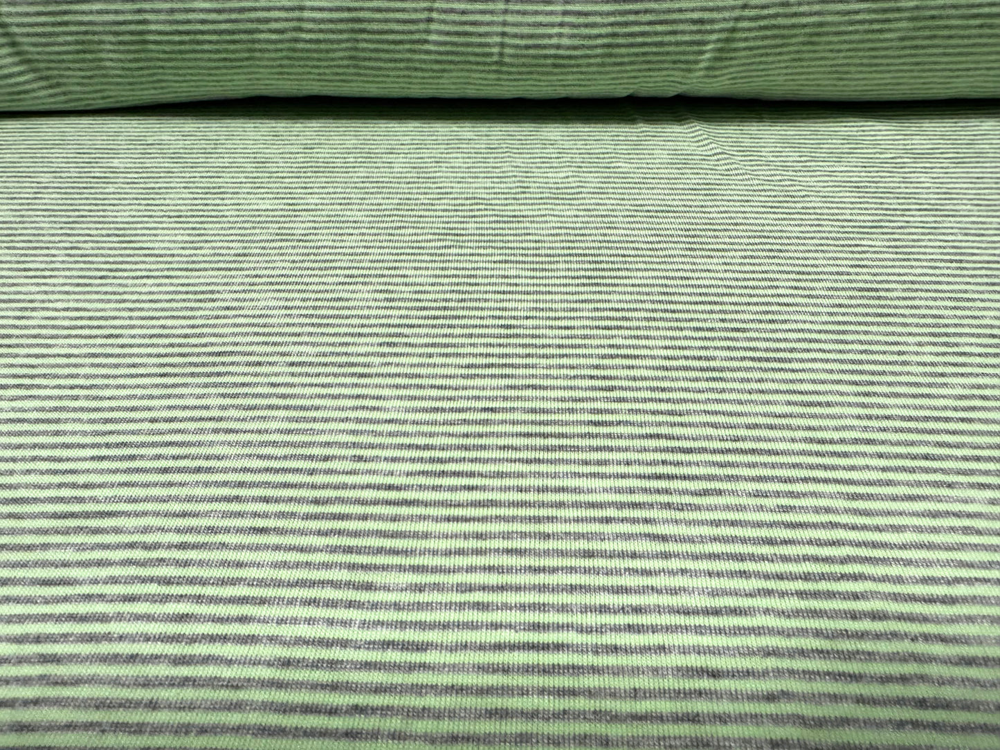 Viscose spandex stretch single jersey fabric, per metre - pinstripe - pistachio