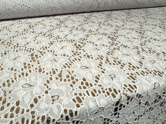 Soft corded stretch lace dress fabric, per metre - floral - white