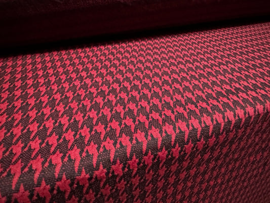 Lightweight stretch knitwear jersey fabric, per metre - houndstooth - wine