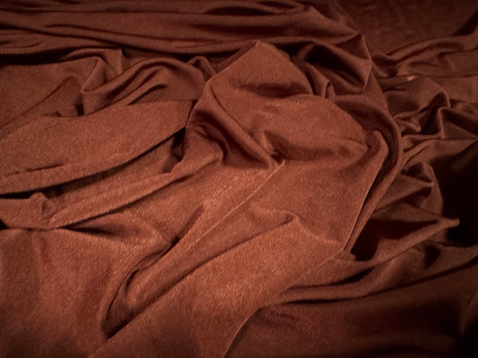 Disco shimmer stretch spandex jersey fabric, per metre - plain - chestnut brown
