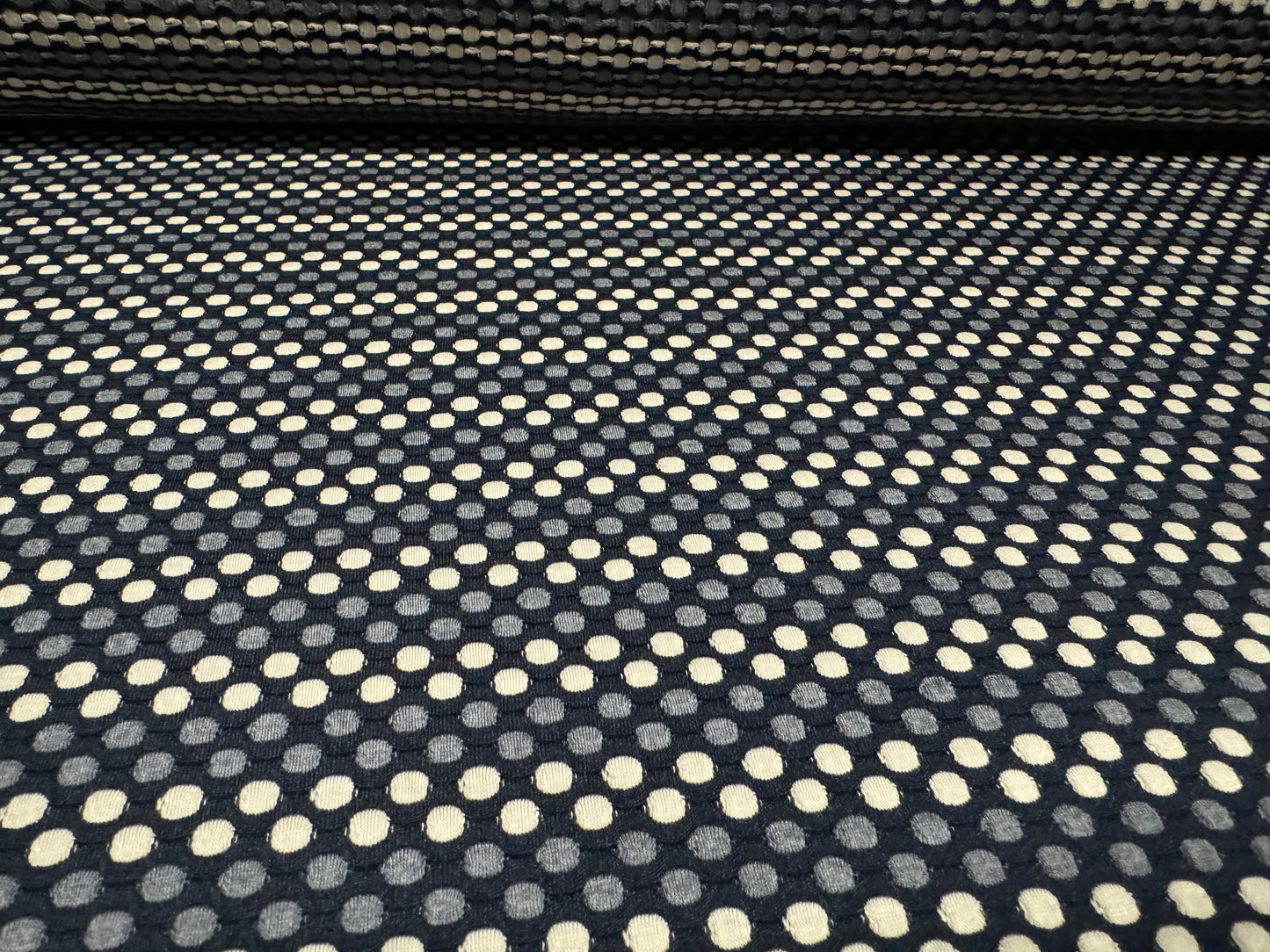 Double jersey stretch spandex dress fabric, per metre - honeycomb stripe jacquard - steel blue