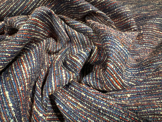 Metallic cotton blend jacquard fabric with lurex, per metre - stripe - blue & orange