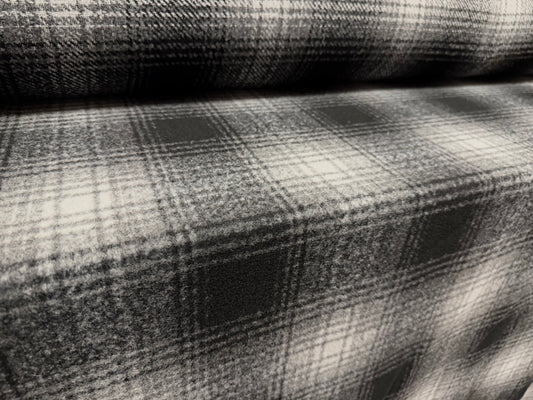 Wool flannel fabric, per metre - tartan check - black & grey