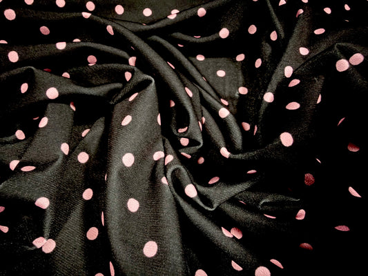 Stretch spandex single jersey ITY fabric, per metre - polka dot print - black & pink