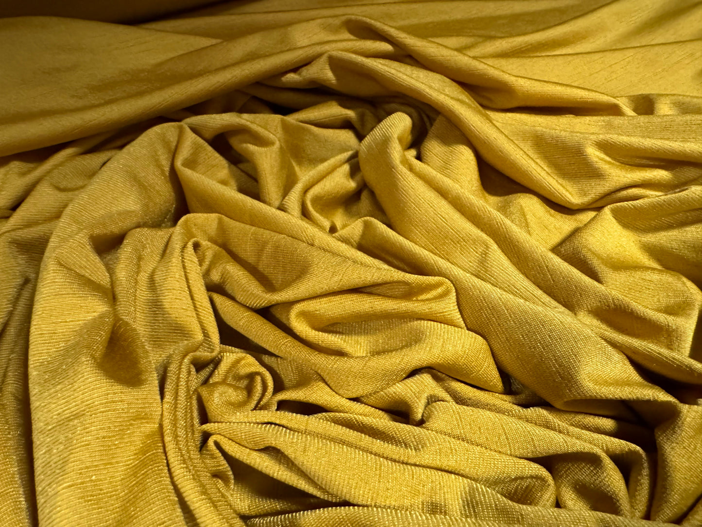 Finely textured stretch spandex single jersey fabric, per metre - plain - mustard