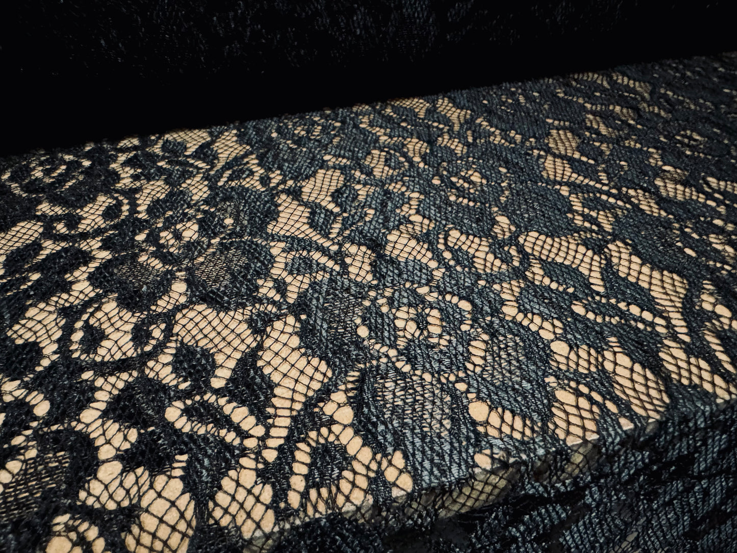 Lace dress fabric, per metre - polished rose flower - black