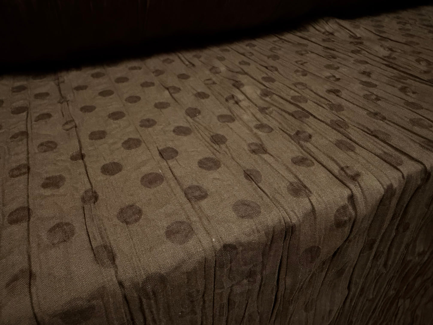Crinkle cotton woven dress fabric, per metre - polka dot burnout - brown