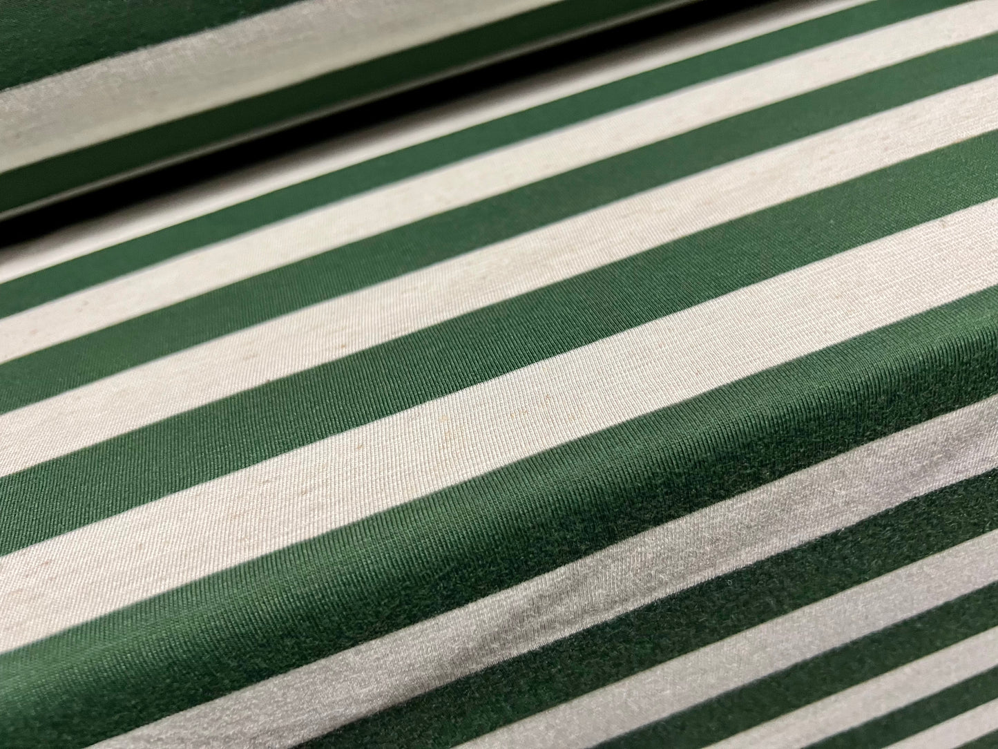 Viscose spandex stretch single jersey fabric, per metre - stripe - green & ivory