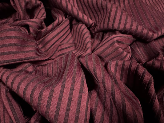 Spandex stretch rib jersey fabric, per metre - shadow stripe - burgundy