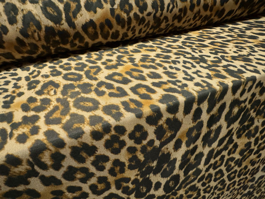 Power mesh crepe stretch spandex fabric, per metre - leopard animal print - light brown