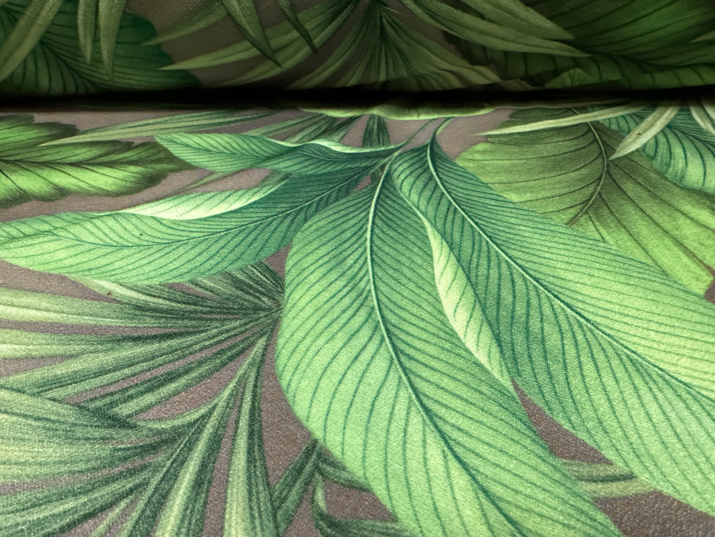Valentino crepe stretch spandex jersey fabric, per metre - jungle leaf print - green