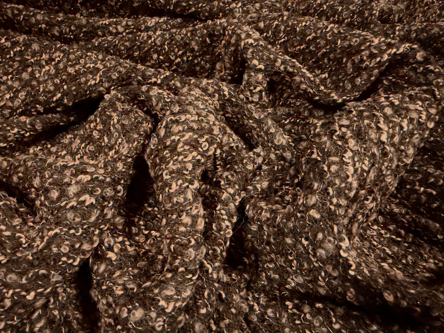 Metallic wool bouclé knit fabric with lurex, per metre - brown & pink
