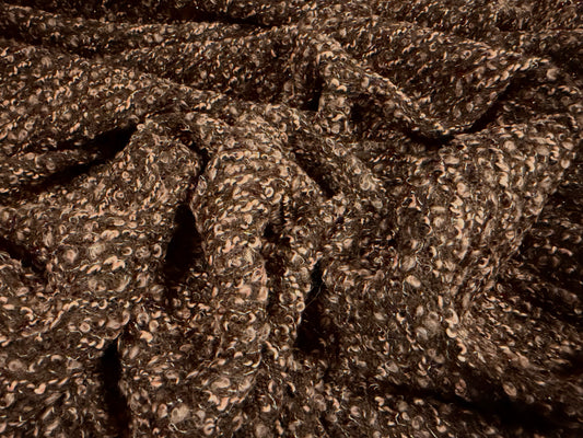 Metallic wool bouclé knit fabric with lurex, per metre - brown & pink