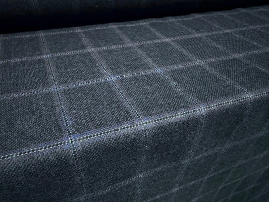Wool tweed suiting jacket fabric, per metre - check - French Navy