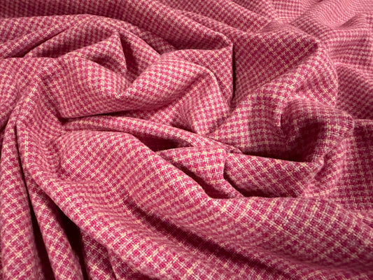 Wool flannel coat jacket fabric, per metre - Country Check - pink