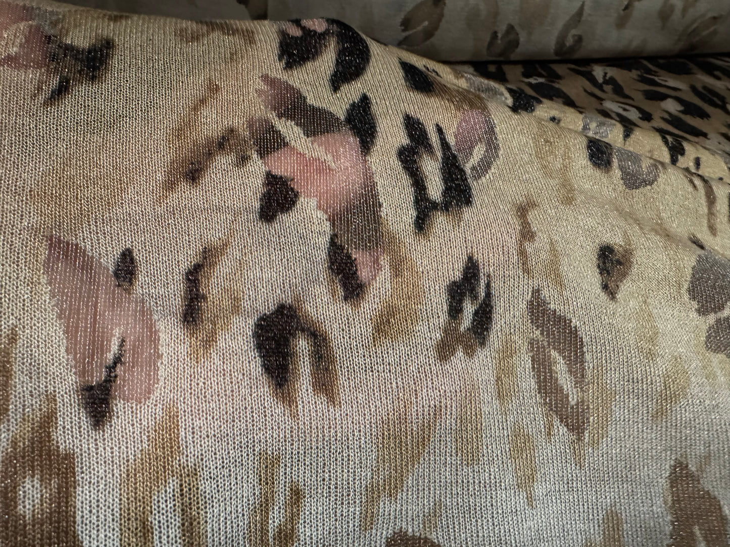 Burnout crepe single jersey fabric, per metre - leopard panel print - gold & beige