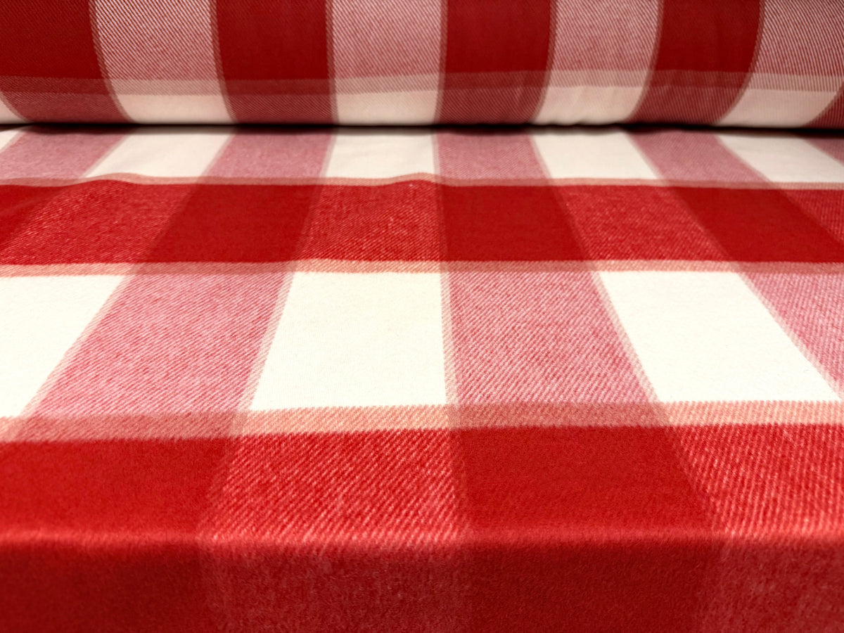 Heavyweight wool flannel fabric, per metre - buffalo check - red & white
