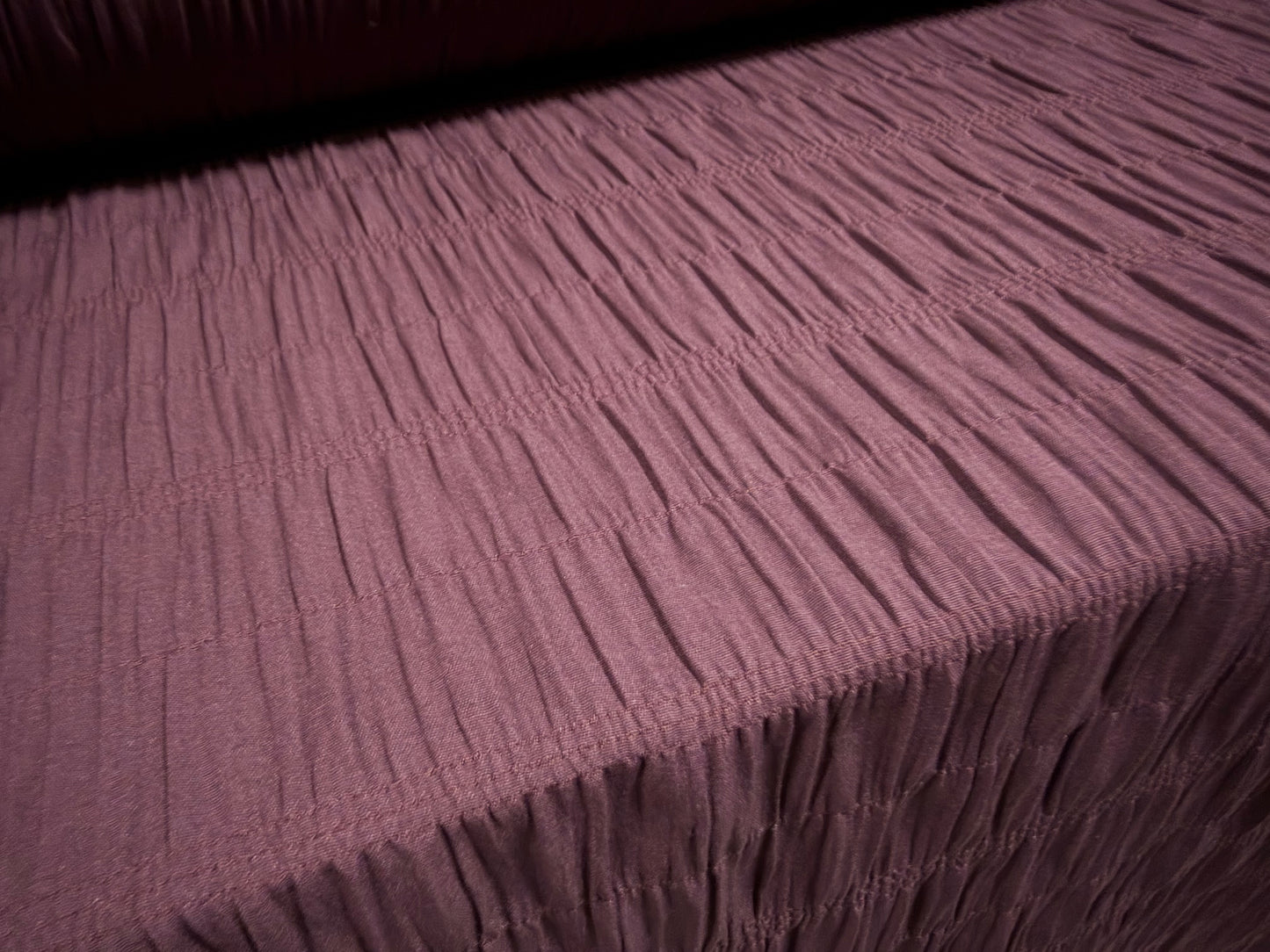 Ruched cotton bambula plain weave dress fabric, per metre - aubergine