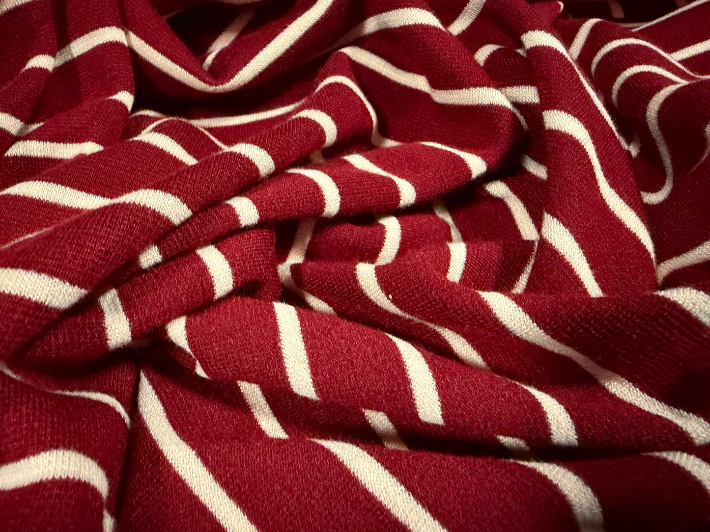 Ponte Roma double jersey knit stretch fabric, per metre - stripe - burgundy & ivory