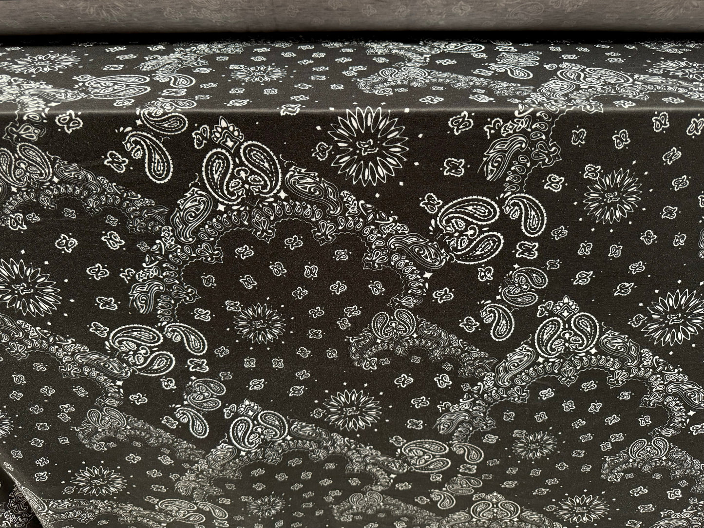 Soft handle stretch single jersey fashion fabric, per metre - paisley print - black & white