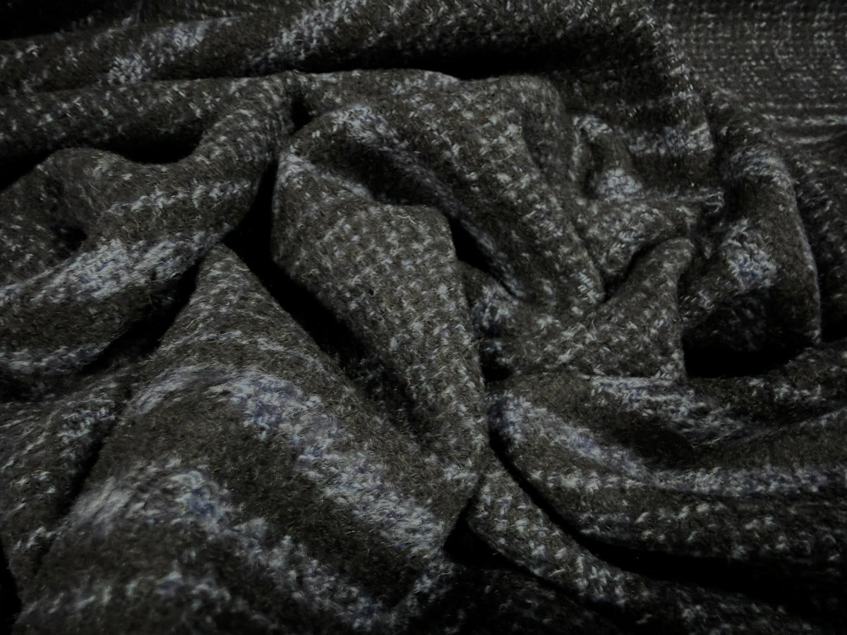 Wool bouclé fabric, per metre - checkered - midnight & blue