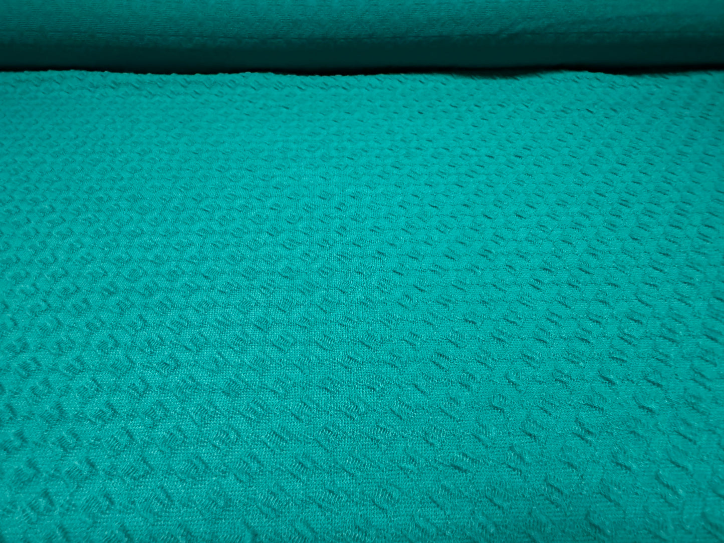 Stretch double jersey fashion fabric, per metre - diamond motif jacquard - teal