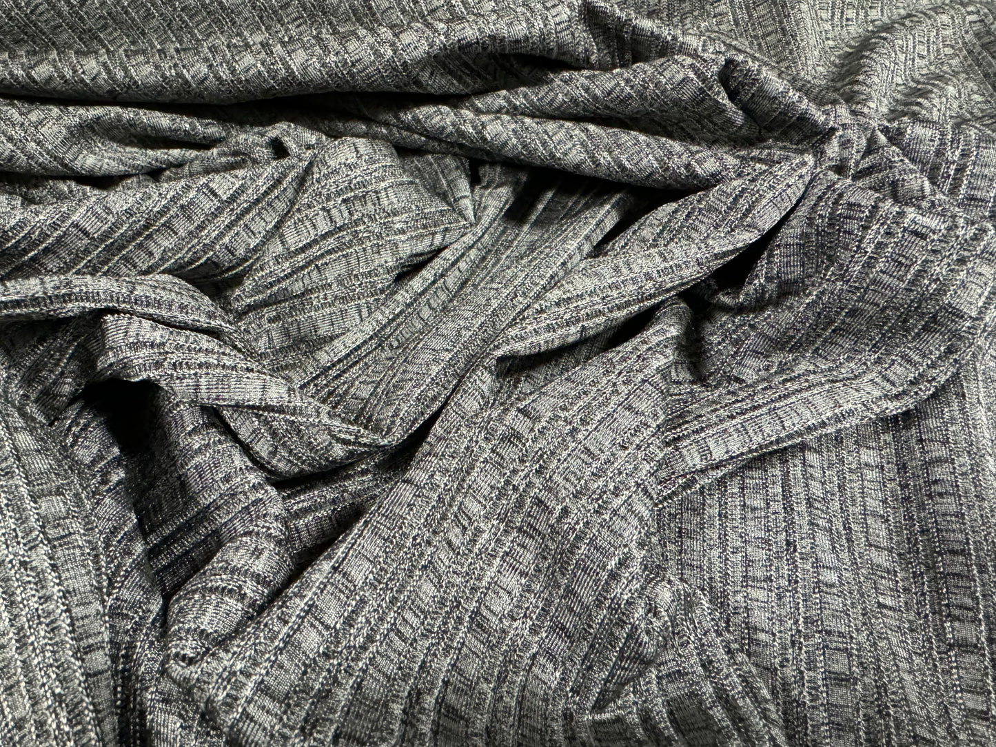 Shiny & textured stretch double jersey rib fabric, per metre - silver grey