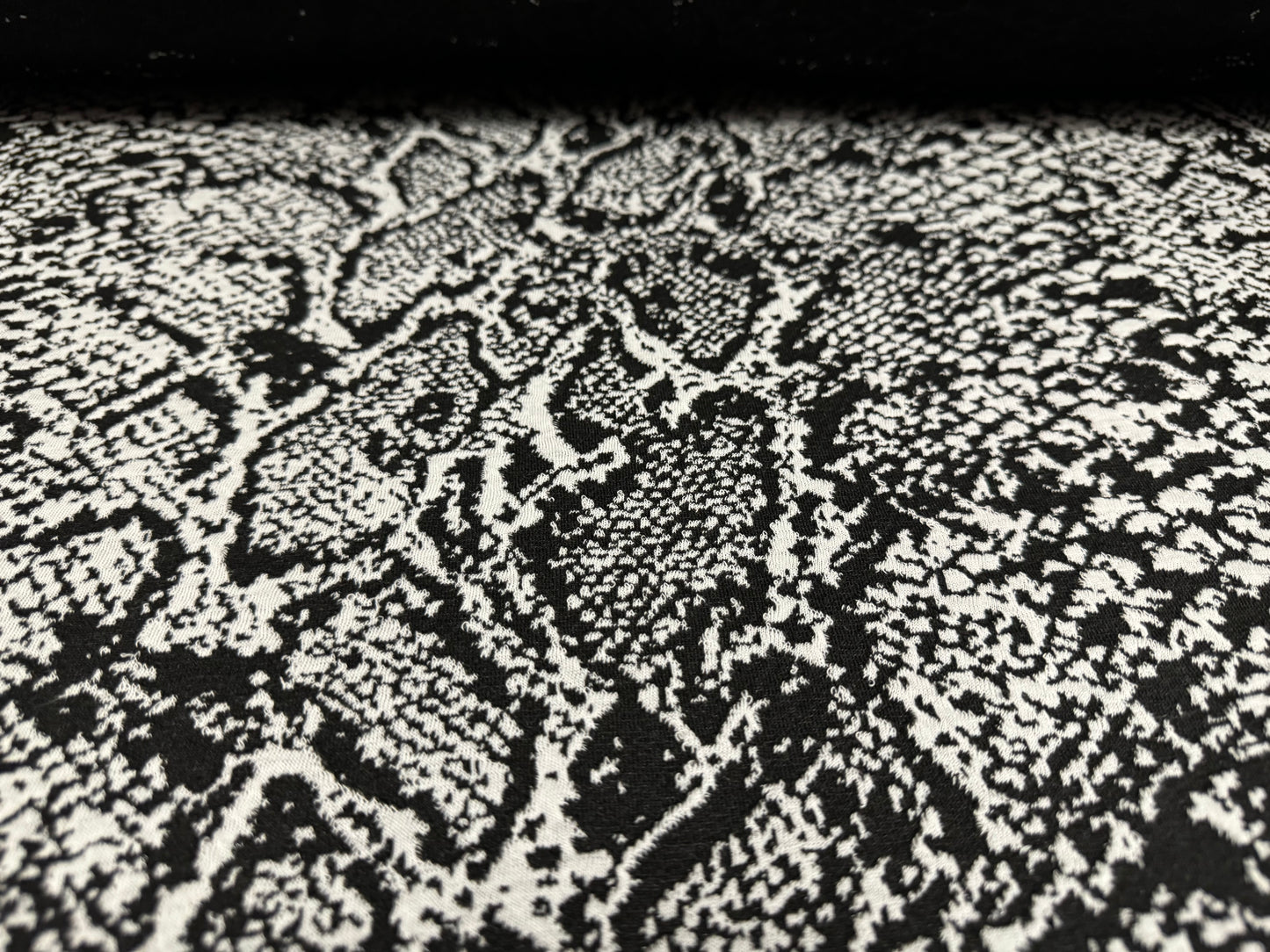 Stretch double jersey fabric, per metre - snakeskin jacquard - black & white