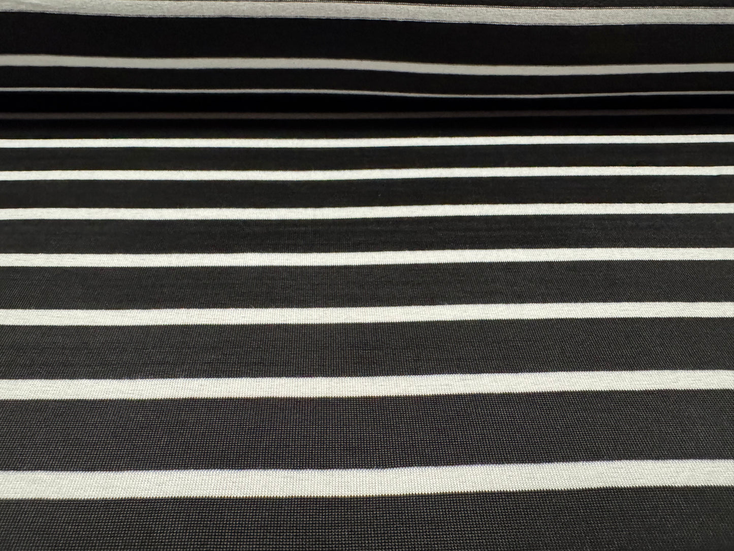 Lightweight stretch spandex single jersey fabric, per metre - stripe - black & white