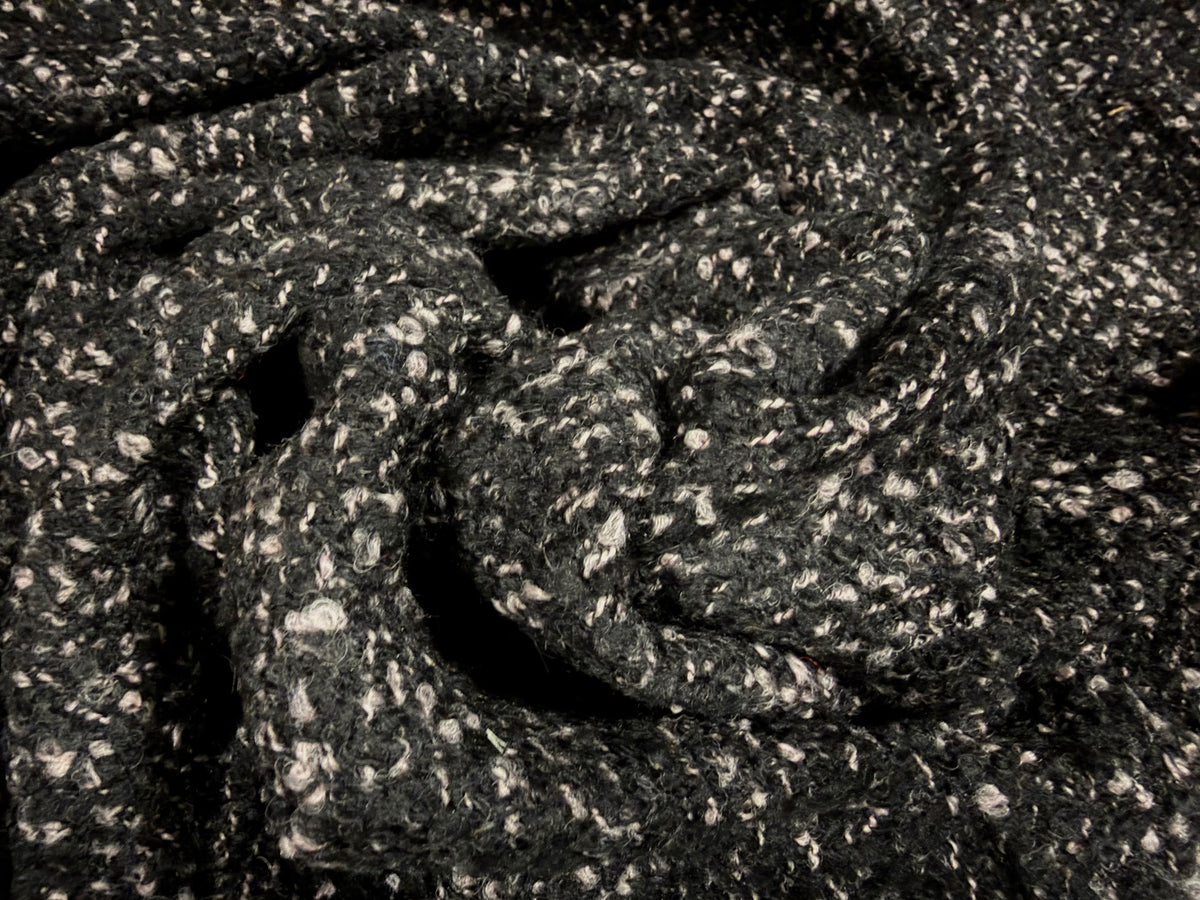 Heavyweight wool bouclé fabric, per metre - melange - black & dove grey