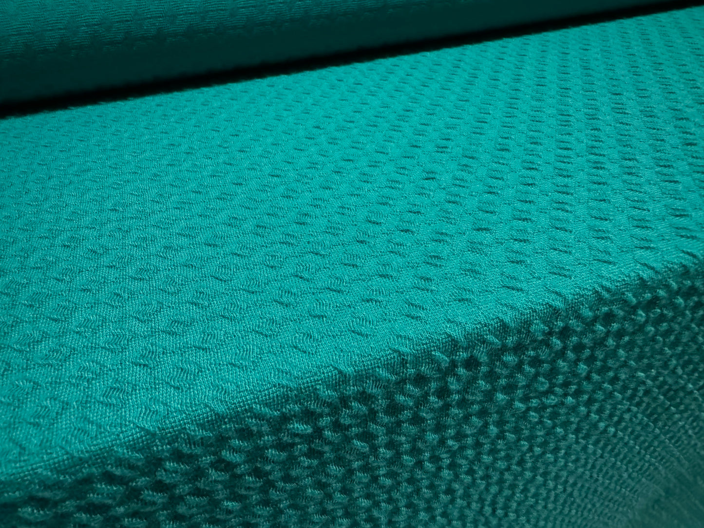 Stretch double jersey fashion fabric, per metre - diamond motif jacquard - teal