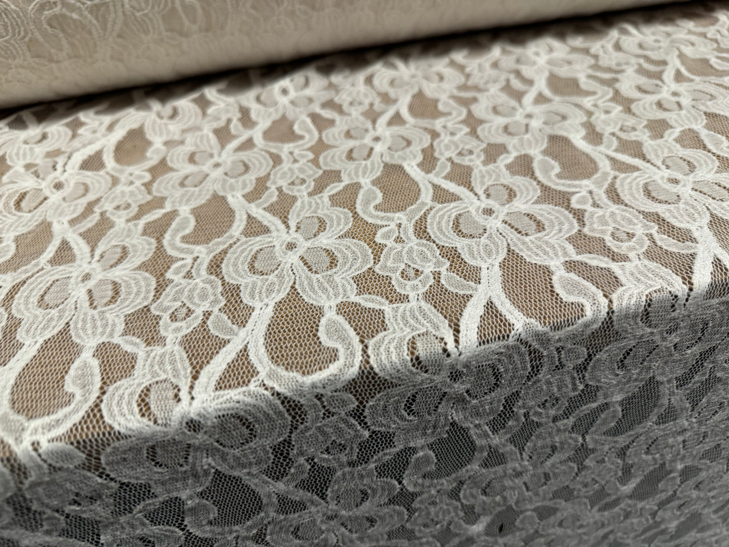 Lace mesh dress fabric, per metre - floral - ivory