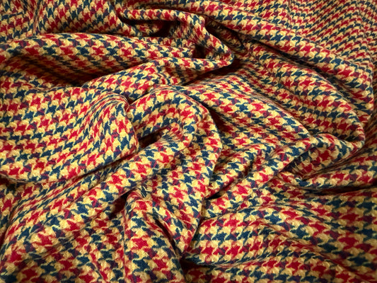 Wool flannel coat jacket fabric, per metre - dogtooth - red blue & gold