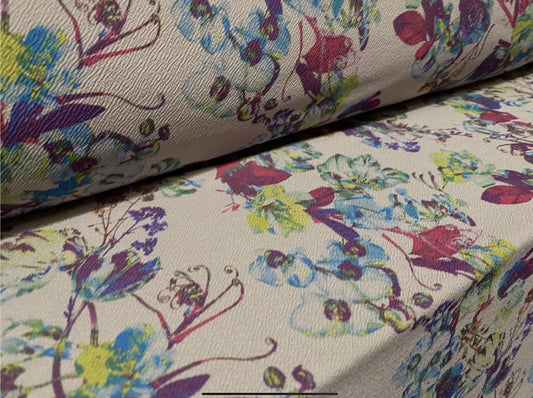 Scuba textured ‘Liverpool’ stretch spandex jersey fabric, per metre - floral print - grey & magenta