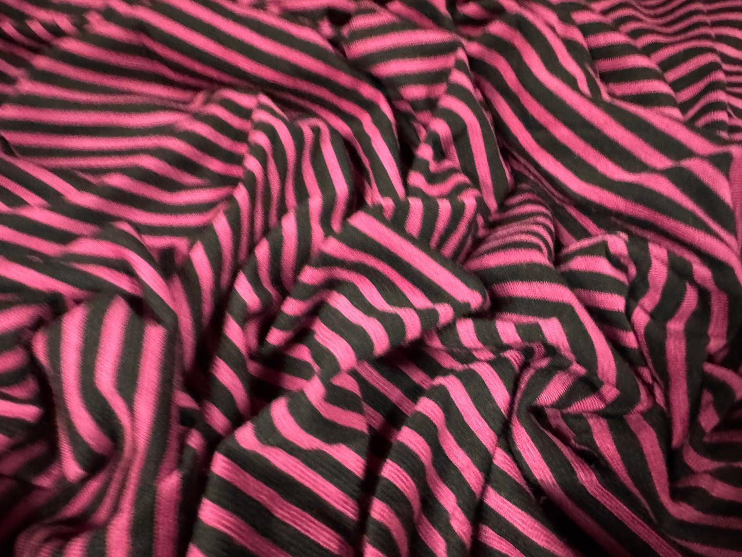 Viscose spandex stretch single jersey fabric, per metre - Breton stripe - fuchsia & black