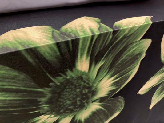ITY stretch spandex single jersey fabric, per metre - giant sunflower print - black & green