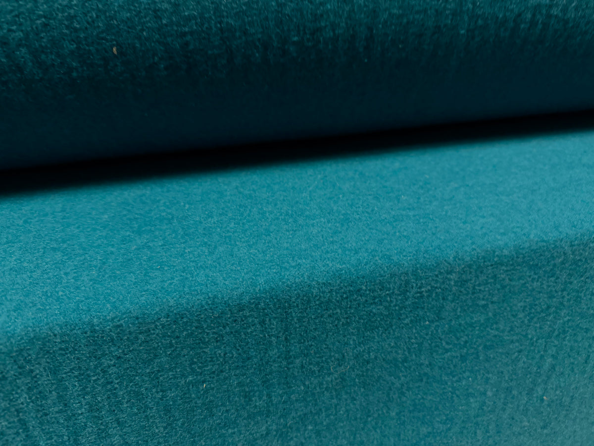 Tasseled wool flannel fabric, per metre - plain - 215 cms panel - teal