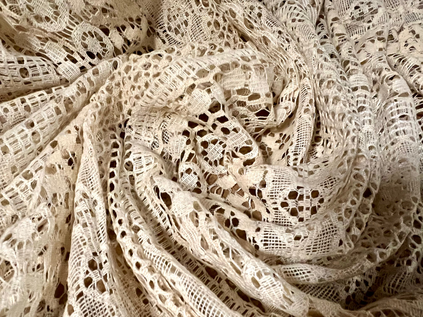 Cotton crochet lace fabric, per metre - floral stripe - cream