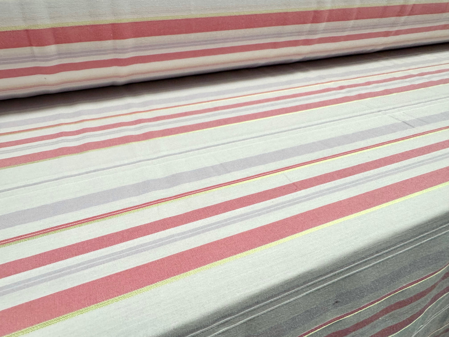 Stretch cotton blend woven shirt blouse fabric, per metre - stripe - pink lilac & white