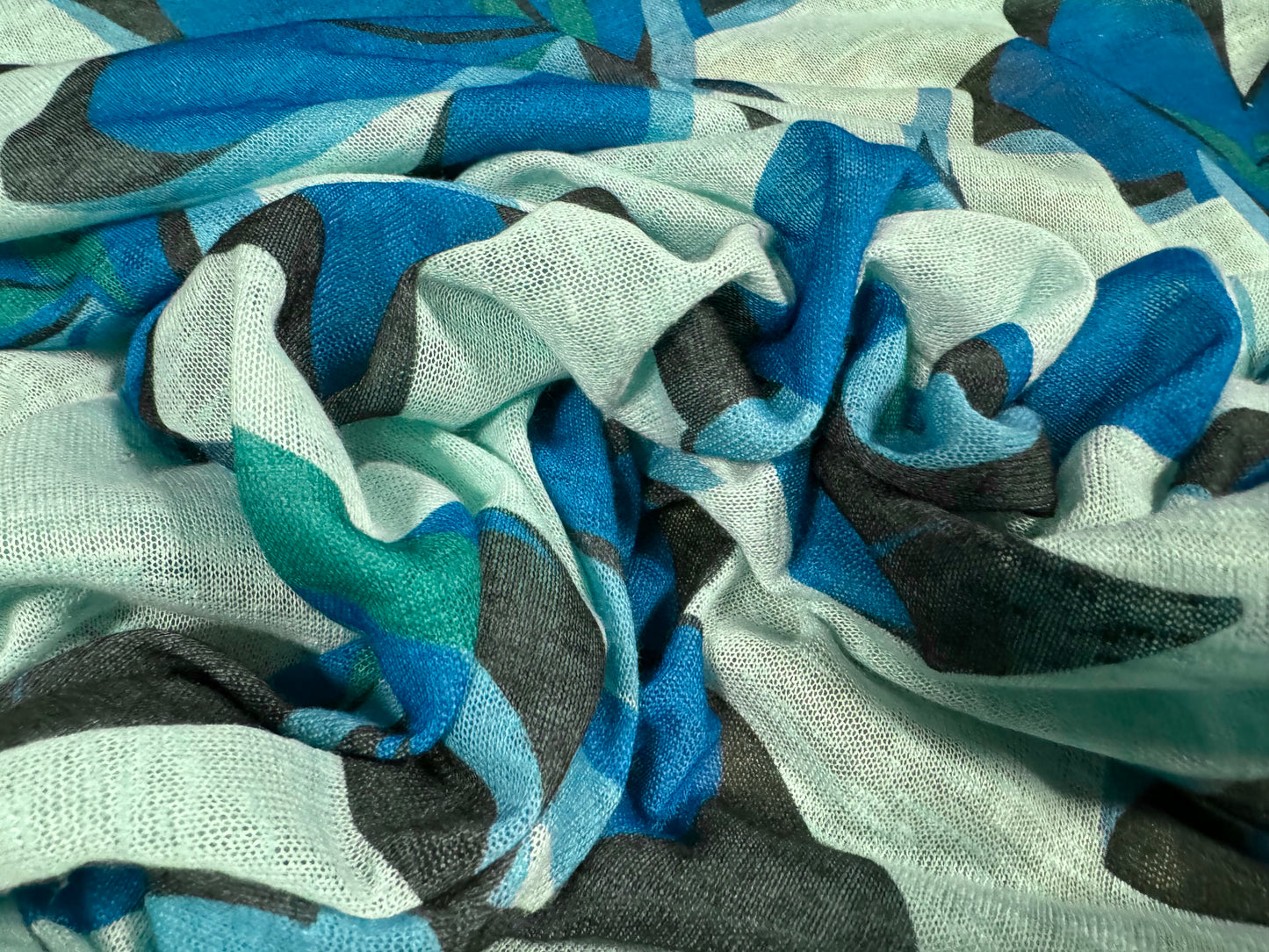 Thick & thin single jersey fashion fabric, per metre - jumbo flower print - aqua & royal blue