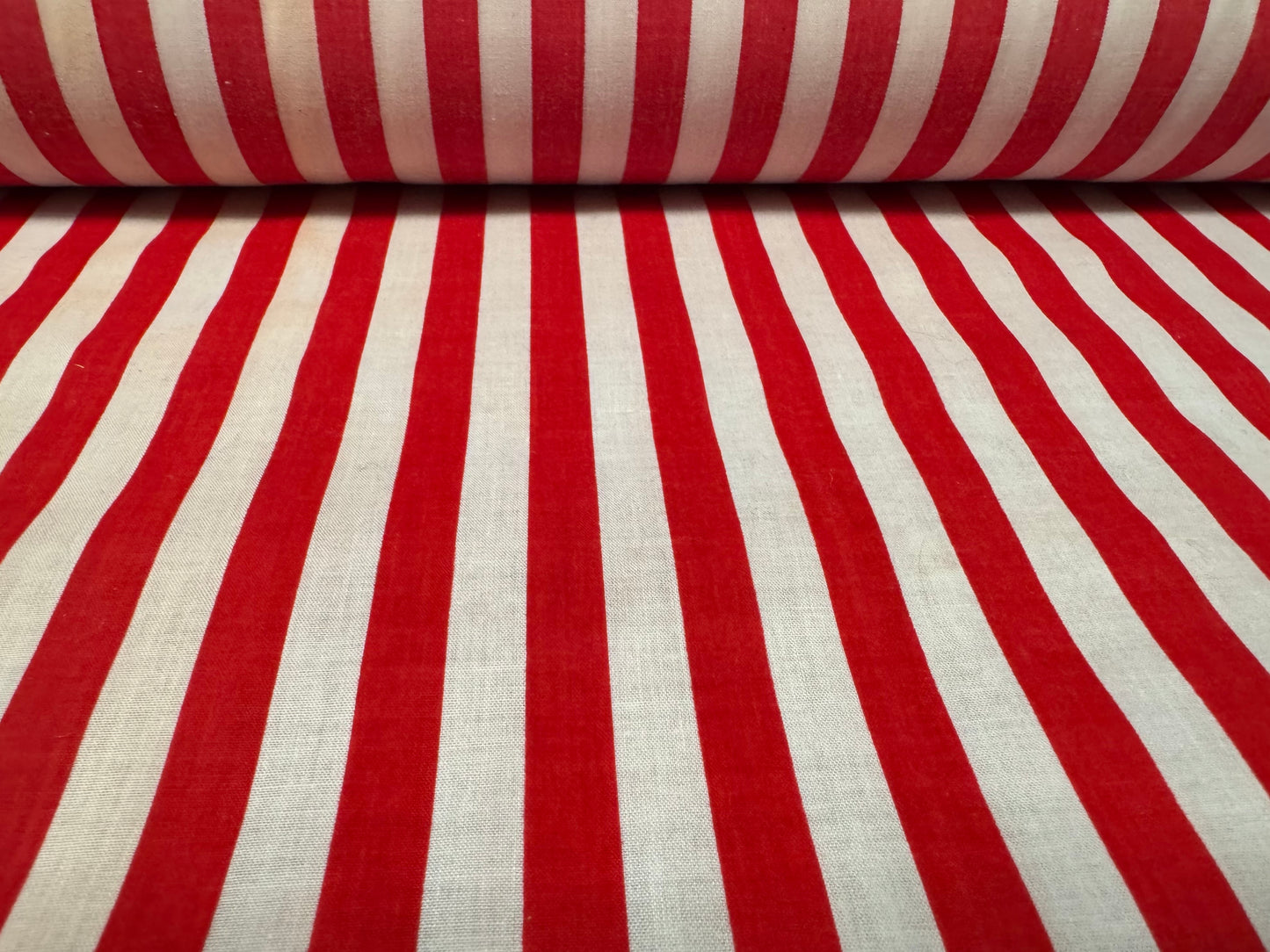 Polycotton woven fabric, per metre - stripe - red & white