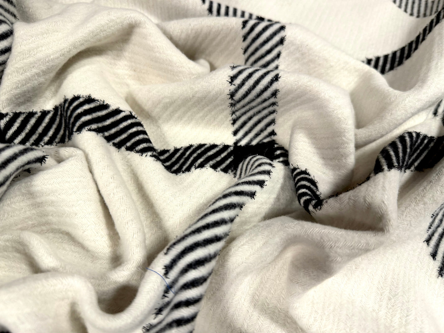 Metallic brushed wool twill fabric, per metre - check - black & ivory