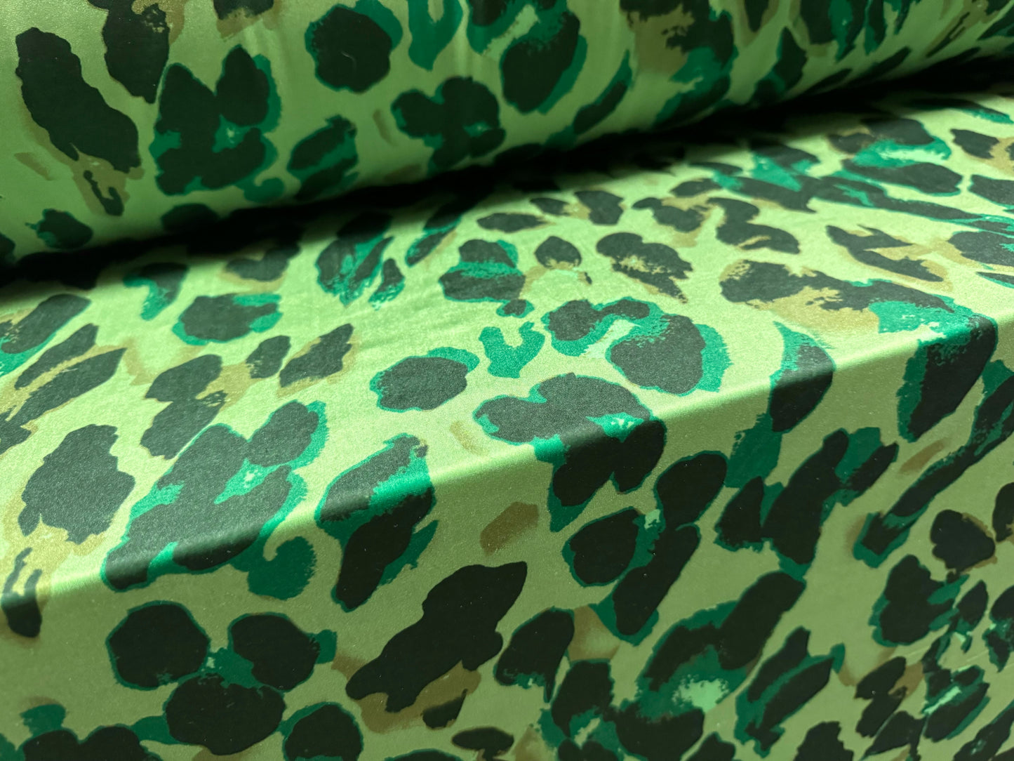 Swimwear stretch spandex jersey fabric, per metre - funky leopard print - green