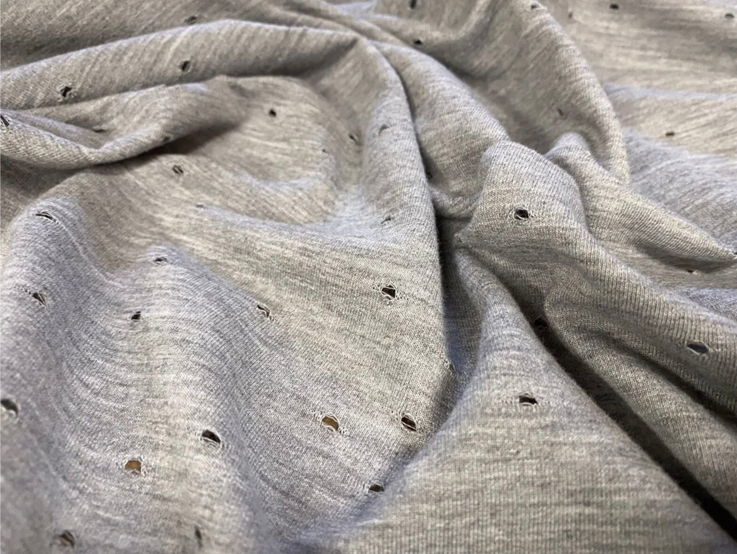 Soft handle eyelet single jersey fabric, per metre - grey marl