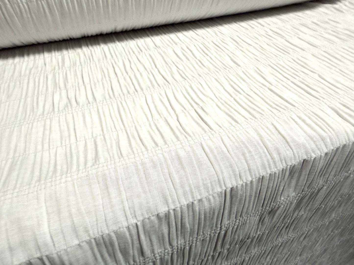 Ruched cotton bambula plain weave dress fabric, per metre - white