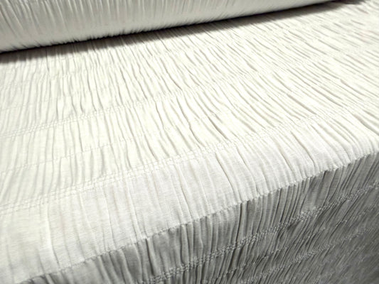 Ruched cotton bambula plain weave dress fabric, per metre - white