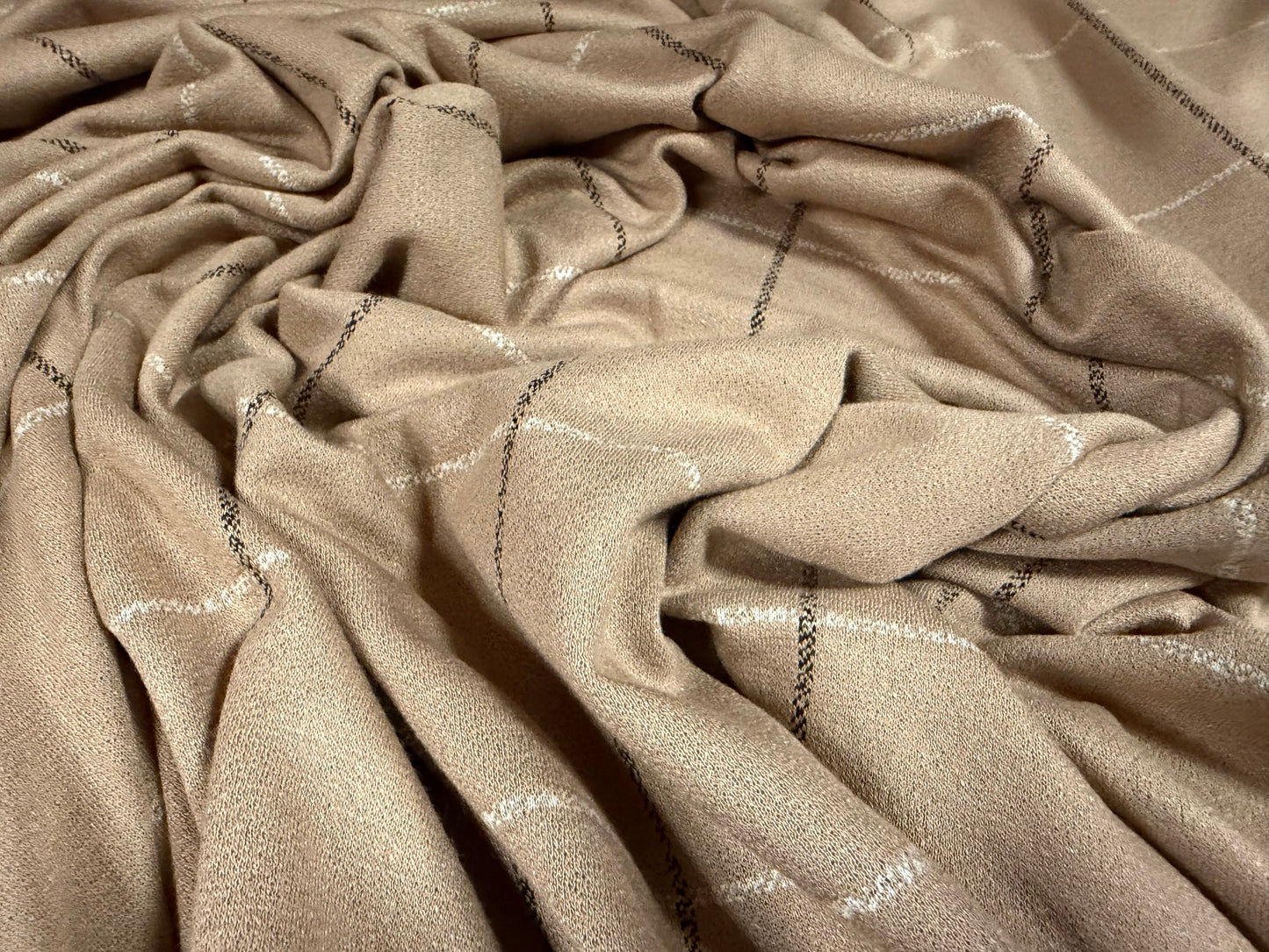 Morgan crepe stretch double jersey fabric, per metre - check print - stone
