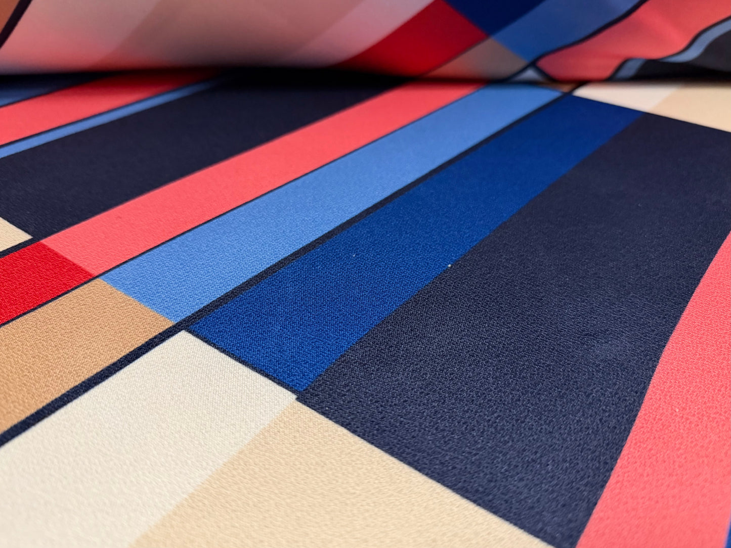 Stretch spandex crepe single jersey dress fabric, per metre - bias colour block print
